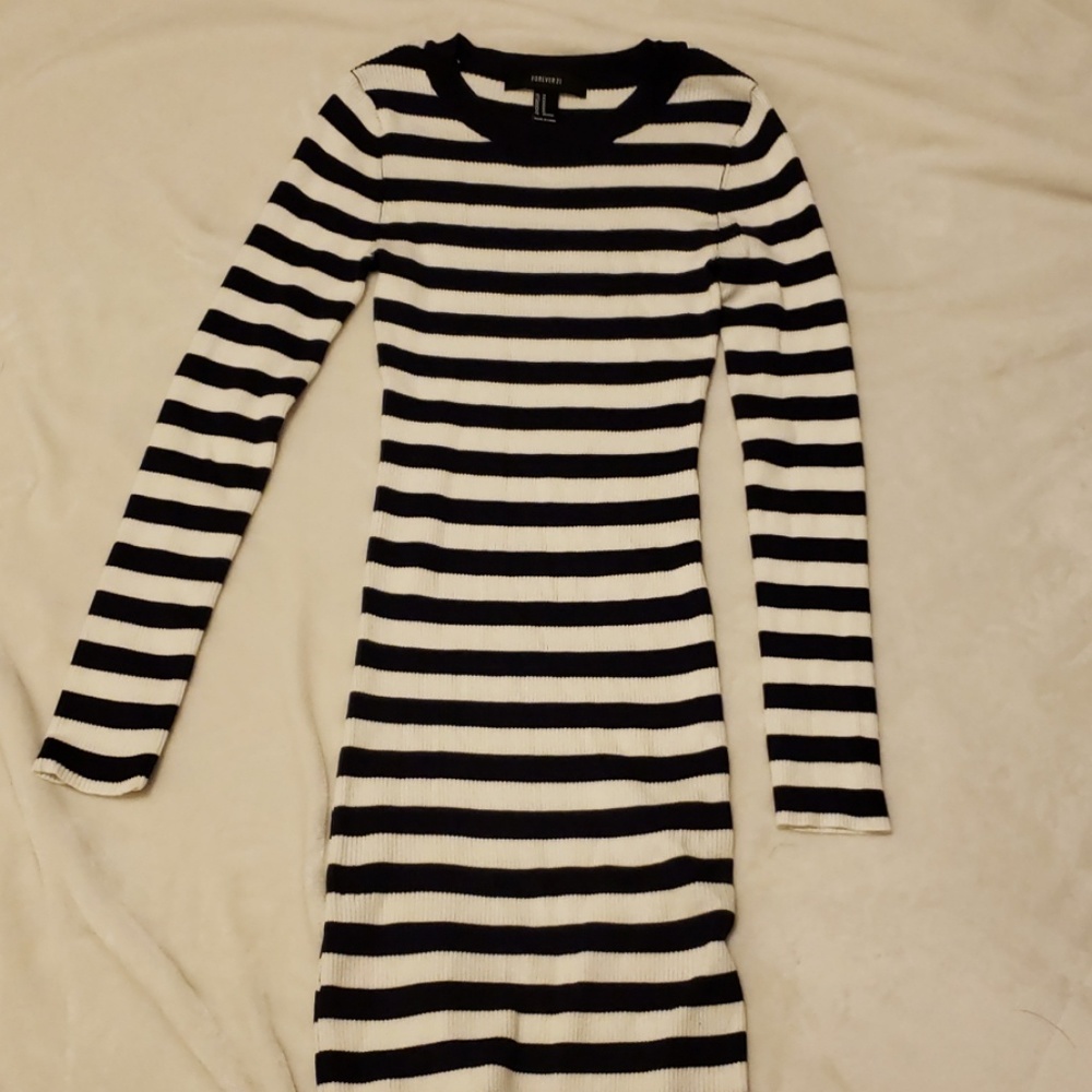 Navy and White Striped Bodycon Sweater Dress